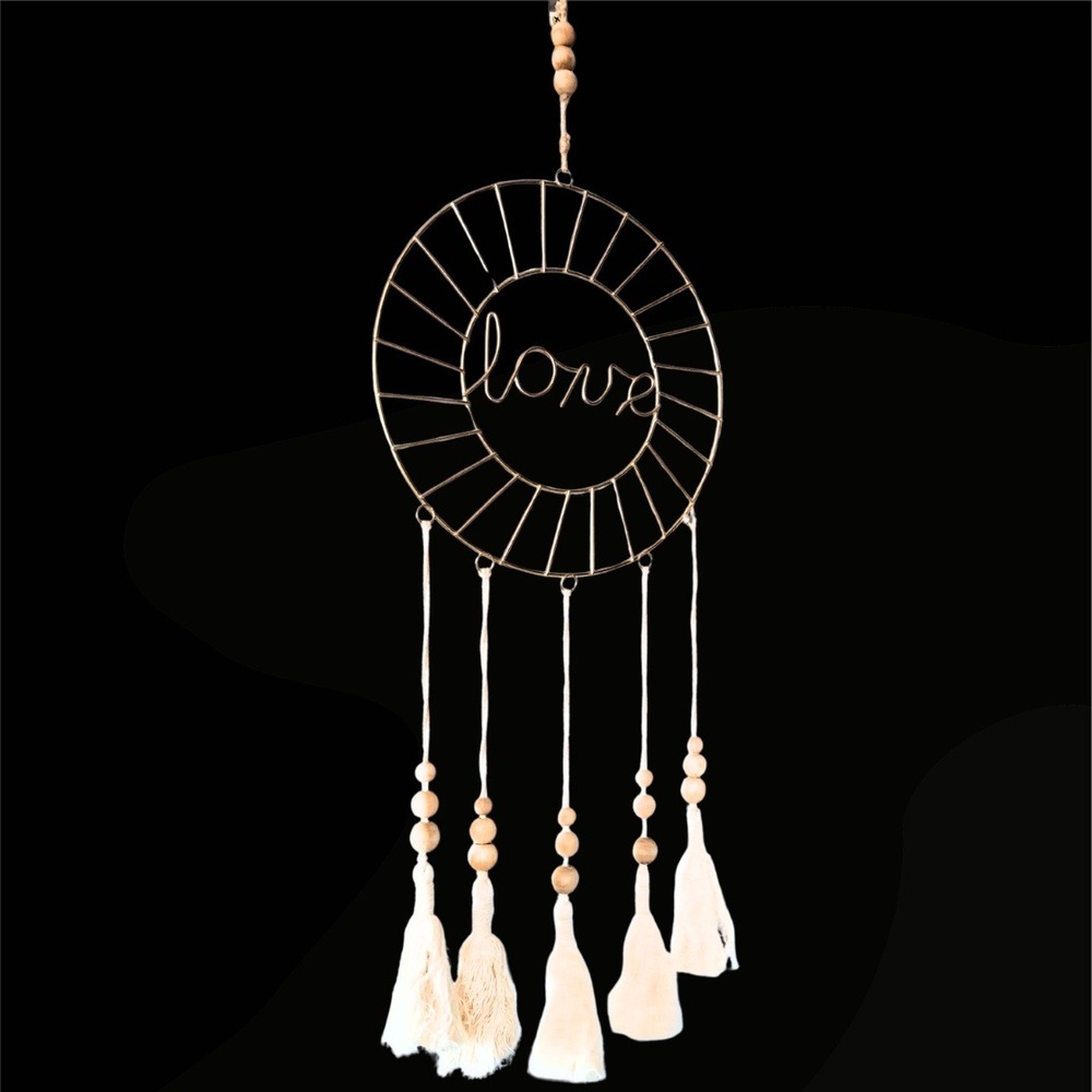 Love Wall Decor Gold Metal Hoop Dream Catcher Wood Beads Boho Tassels‎ - Picture 7 of 12